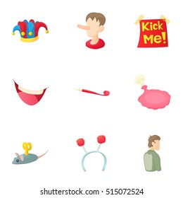 Joke icons set. Cartoon illustration of 9 joke vector icons for web