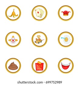 Joke icons set. Cartoon illustration of 9 joke vector icons for web design