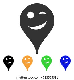Joke Smiley Map Marker icon. Vector illustration style is a flat iconic joke smiley map marker symbol with black, grey, green, blue, yellow color versions. Designed for web and software interfaces.