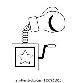 Joke suprise box with boxing glove in black and white