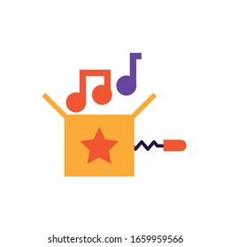 jokebox with musical notes over white background, flat style icon, vector illustration