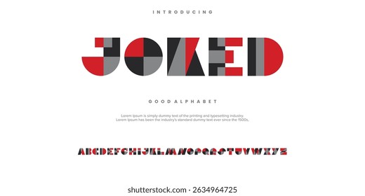 Fonte do alfabeto digital abstrato JOKED. Tipografia de tecnologia mínima, fonte futurista da moda do esporte urbano criativo e com números. ilustração vetorial