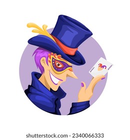 Joker Avatar Mascot. Mysterious Man  Wear Masquerade Mask Vector