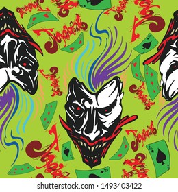 joker and card seamless pattern typhography with colorful  and background