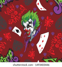 joker and card seamless pattern typhography with colorful  and background