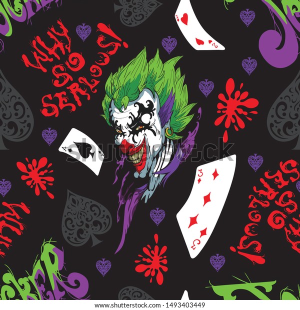 joker and card seamless pattern typhography
with colorful  and
background