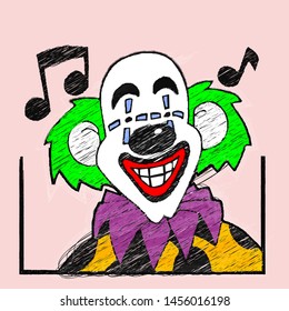 Joker cartoon with Musical note painted with crayon by children