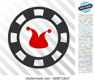 Joker Casino Chip icon with 700 bonus bitcoin mining and blockchain images. Vector illustration style is flat iconic symbols designed for bitcoin websites.