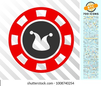 Joker Casino Chip icon with 700 bonus bitcoin mining and blockchain icons. Vector illustration style is flat iconic symbols designed for bitcoin apps.