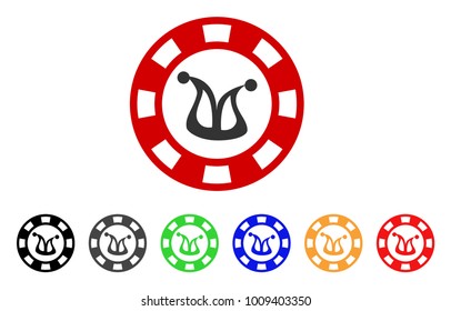 Joker Casino Chip icon. Vector illustration style is a flat iconic joker casino chip symbol with grey, yellow, green, blue, red, black color variants. Designed for web and software interfaces.