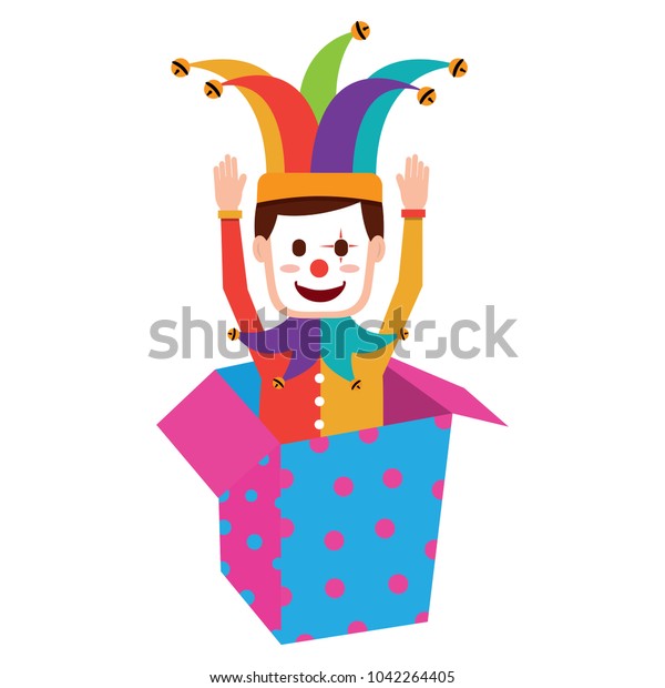 Joker Clown Mask Box Prank Hands Stock Vector Royalty Free 1042264405