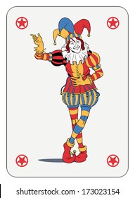 Joker in colorful costume playing card