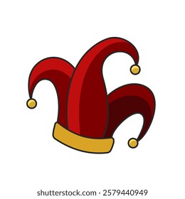 Joker or court jester hat icon as seen on wild playing cards in red and gold vector