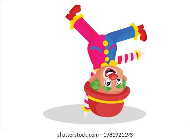 Joker is doing head spin. Vector graphic illustration. Individually on white background.