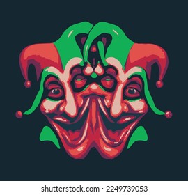 Joker face two-headed character illustration vector