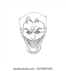 Joker face vector funny smile scary illustration Сrazy clown character mask icon logo sign symbol design outline  graphic vector art isolated black white background.
