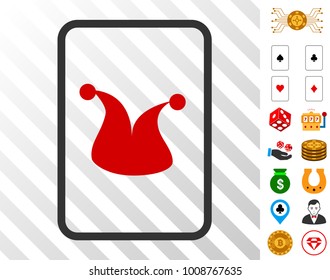Joker Gambling Card icon with bonus gamble pictographs. Vector illustration style is flat iconic symbols. Designed for casino websites.