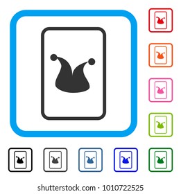 Joker Gambling Card icon. Flat gray iconic symbol in a blue rounded rectangular frame. Black, gray, green, blue, red, pink color variants of joker gambling card vector.