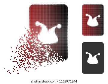 Joker gambling card icon in sparkle, pixelated halftone and undamaged whole versions. Particles are combined into vector sparkle joker gambling card figure.