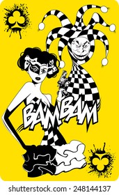 Joker game card with the image of the black and white joker
