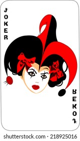Joker game card with the image of the red and white joker, vector