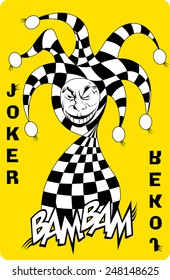 Joker game card with the image of the red and white joker