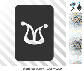 Joker Gaming Card icon with 700 bonus bitcoin mining and blockchain pictograms. Vector illustration style is flat iconic symbols designed for bitcoin apps.