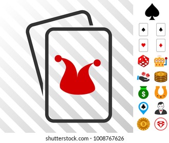 Joker Gaming Cards pictograph with bonus casino symbols. Vector illustration style is flat iconic symbols. Designed for gamble websites.