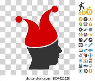 Joker Guy icon with bonus bitcoin mining and blockchain clip art. Vector illustration style is flat iconic symbols. Designed for crypto-currency software.