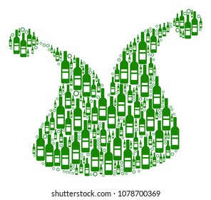 Joker Hat collage of wine bottles and round bubbles in various sizes and green colors. Vector objects are united into joker hat illustration. Bar vector illustration.