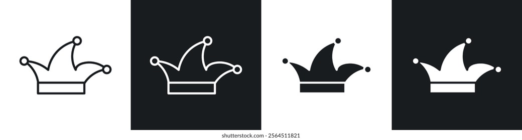 Joker hat icons collection in black filled and line style.