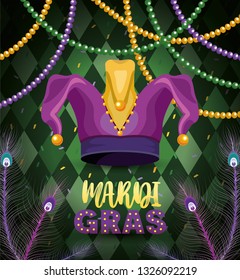joker hat with necklace balls to mardi gras