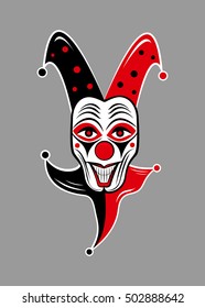 Joker head. Isolated on gray background. Vector illustration, eps 8.