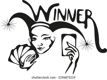 Joker head. winner icon. Win Card game. Vector illustration