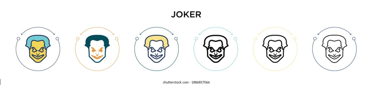 Joker icon in filled, thin line, outline and stroke style. Vector illustration of two colored and black joker vector icons designs can be used for mobile, ui, web