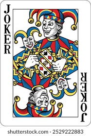 Un diseño de bufón Joker de una nueva baraja original de cartas.