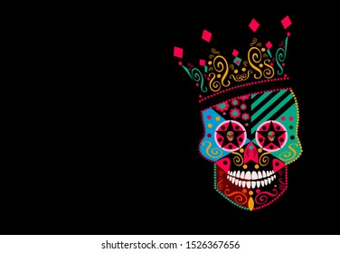 Joker king skull icon, neon colors background