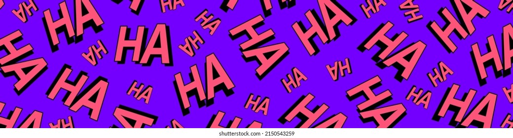 Joker Laugh HA HA Pattern On Violet Backdrop. Modern Abstract Horizontal Wallpaper. Vector EPS 10