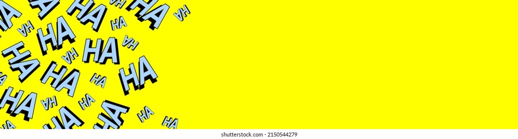 Joker Laugh HA HA Pattern On Yellow Backdrop. Abstract Wallpaper With Blank Copy Space For Text Or Presentation. Modern Horizontal Background Vector EPS 10