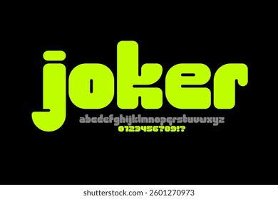 Joker. Modern lowercase font design, alphabet letters and numbers vector illustration