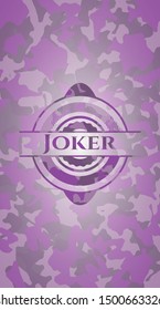 Joker pink and purple on camo texture. Vector Illustration. Detailed.