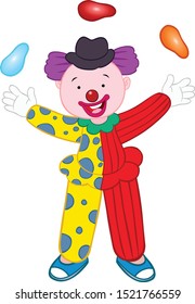 A joker playing with balloons.