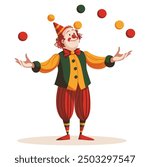 Joker Playing with Balls, Whimsical and Entertaining Theme - Flat Vector Illustration