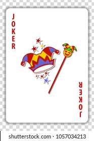 Joker playing card isolated on transparent background. Vector illustration.