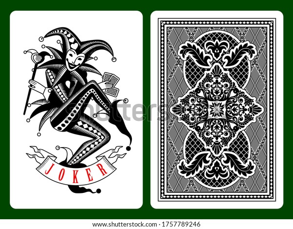 Joker playing card on black and\
backside background. Original design. Vector\
illustration