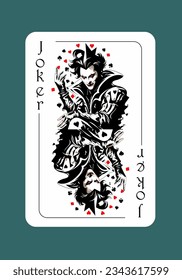 Joker playing card. Original design. Medieval jester. Vector illustration