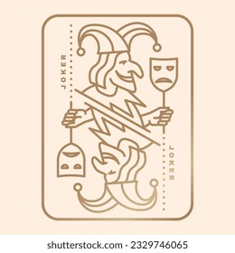 Joker playing card. Vector illustration. Esoteric, magic Royal playing card joker design collection. Line art minimalist style