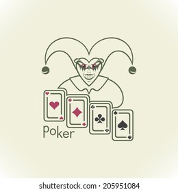 Joker and playing cards. Contour on a light background. 