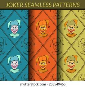 Joker seamless patterns based on a hand drawn sketch. No gradients and clipping mask. 