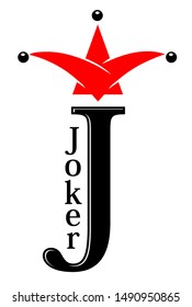 Joker sign. J for Jester, symbol of playing card. Illustration, vector